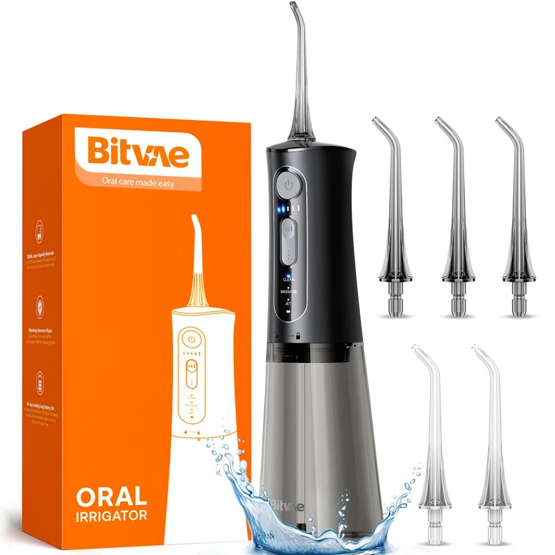 Bitvae Water Dental Flosser for Teeth, Cordless Water Teeth Cleaner Picks, 3 Modes 5 Intensities, IPX7 Waterproof, Rechargeable Water Dental Picks for Cleaning - Black - Image 1