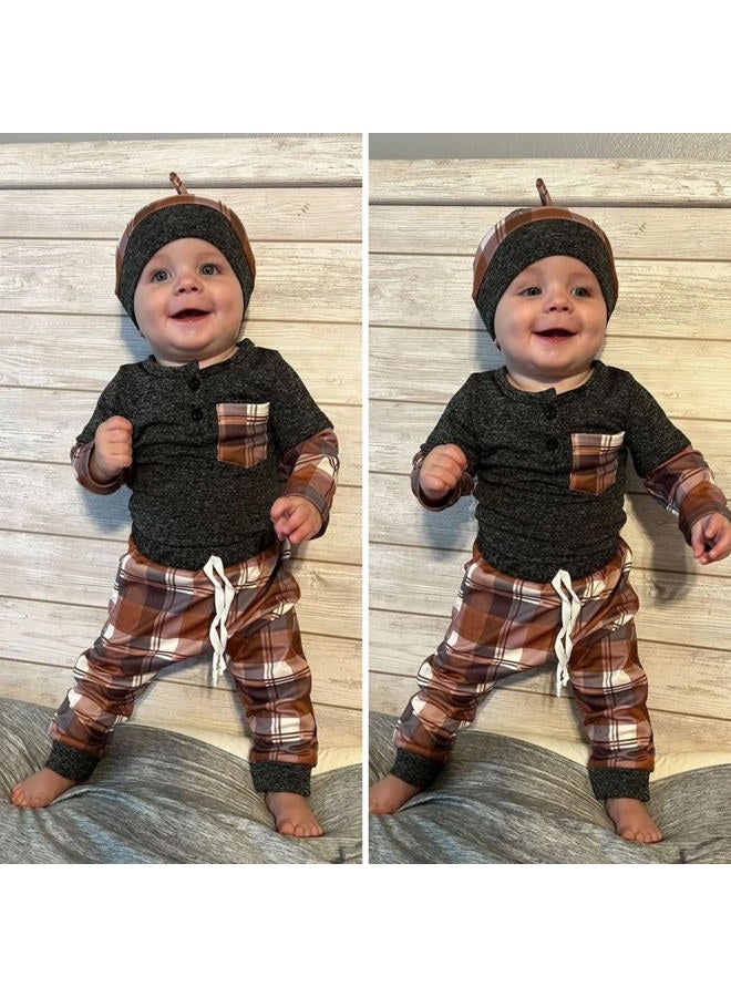 Aalizzwell Newborn Infant Baby Boys Fall Winter Outfit, Khaki, Preemie - Image 3