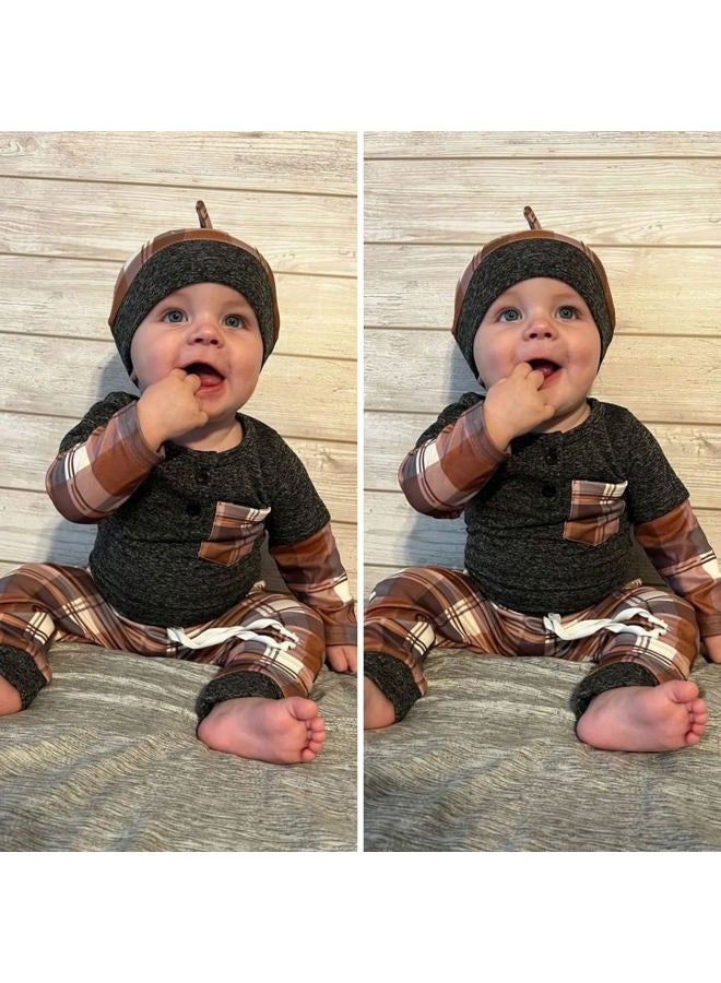 Aalizzwell Newborn Infant Baby Boys Fall Winter Outfit, Khaki, Preemie - Image 2