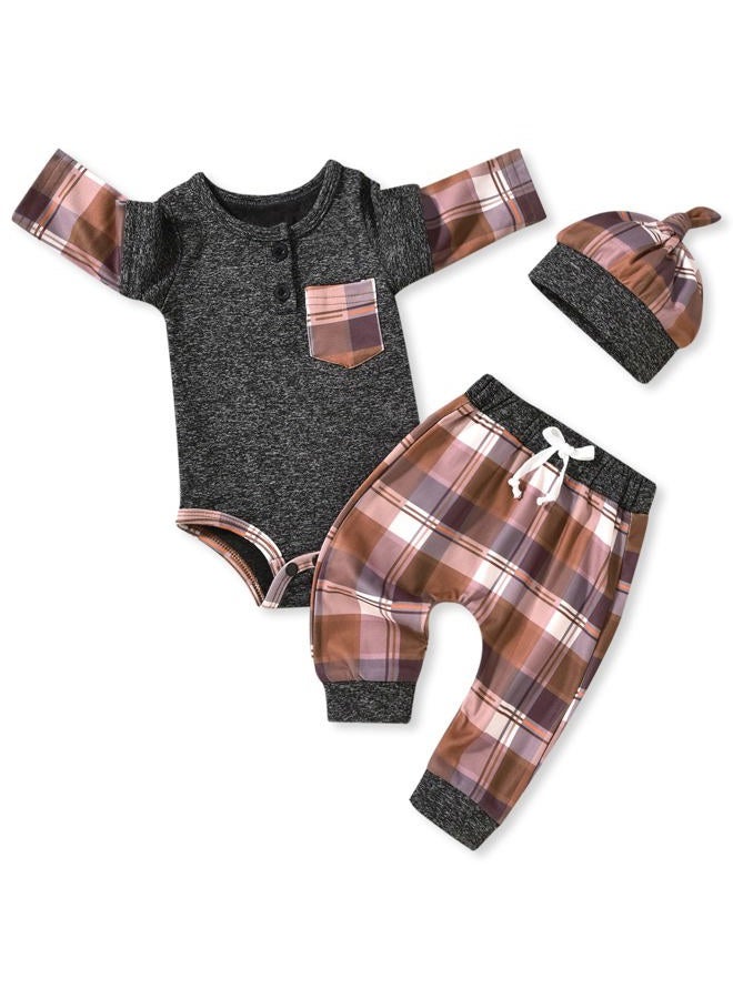 Aalizzwell Newborn Infant Baby Boys Fall Winter Outfit, Khaki, Preemie - Image 1