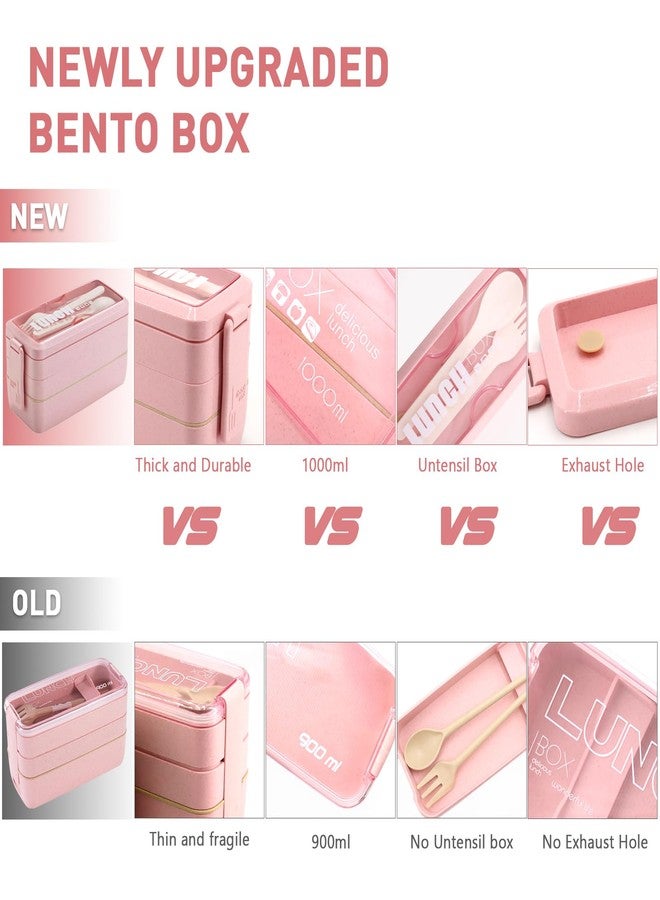 Meltset M 35Pcs Bento Box Japanese Lunch Box Kit Leakproof Bento Lunch Box for Kids Adults Wheat Straw 3 Layer Stackable Lunch Containers with Compartment Eco-Friendly Meal Prep Containers (Pink) - Image 4