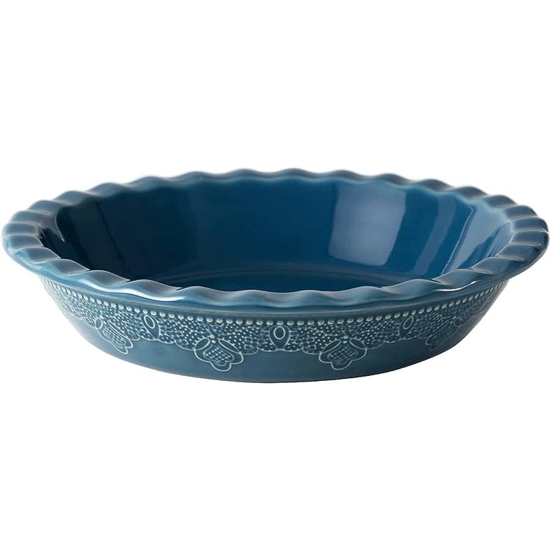 FE FUN ELEMENTS Pie Pan, 9 Inch Ceramic Pie Dish, Deep Dish Pie Pan with Lace Emboss, Ruffled Pie Plate for Baking(Grayish Blue) - Image 1