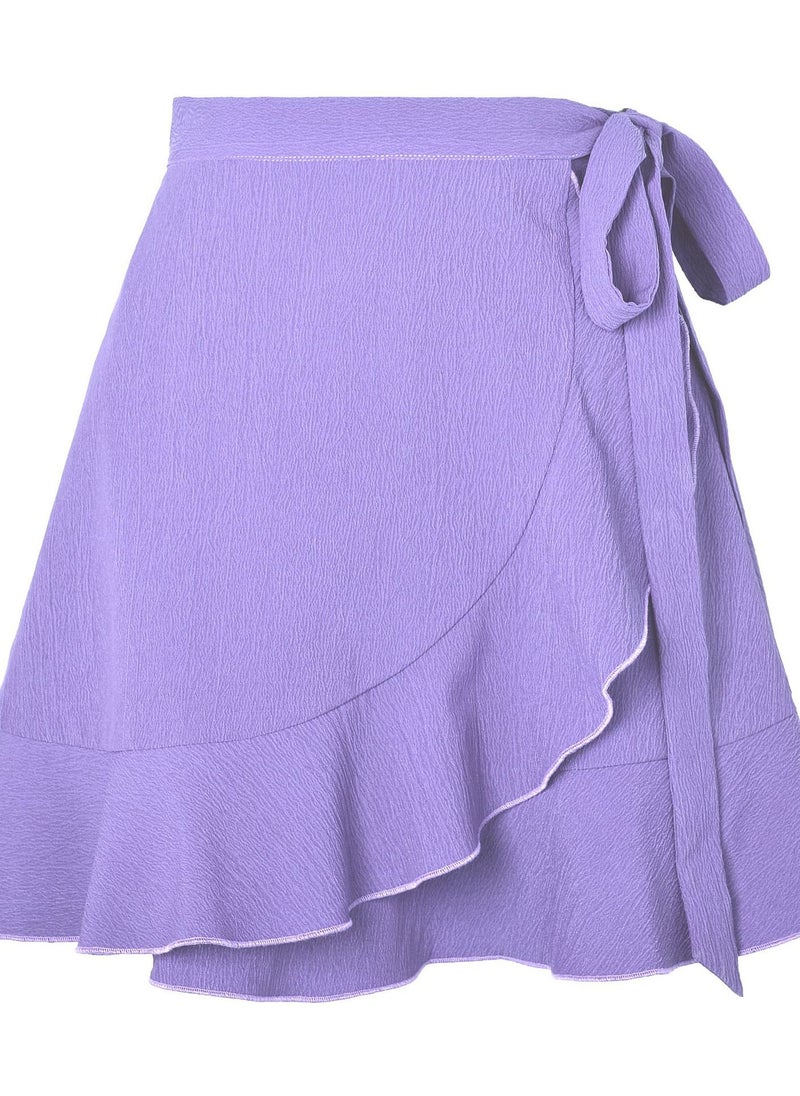Loquat - Women's One-piece Lace-up High Waist Solid Color Peplum Short Skirt - Image 1