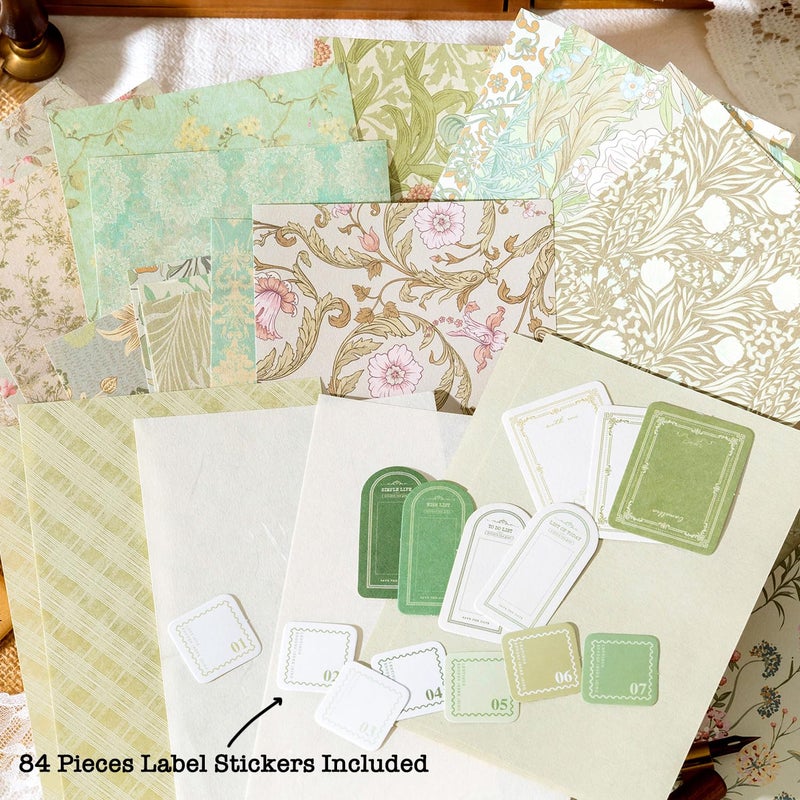 ARTSMONA 240 Pcs Vintage Floral Scrapbook Paper & Label Journaling Stickers Assorted Set - 6 Pack Mixed Special Textured Paper for Scrapbooking Planner Junk Journal Supplies Collage 4.1x5.8 Inch A6 - Image 4