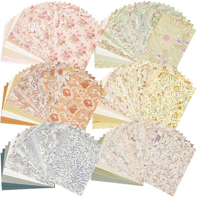 ARTSMONA 240 Pcs Vintage Floral Scrapbook Paper & Label Journaling Stickers Assorted Set - 6 Pack Mixed Special Textured Paper for Scrapbooking Planner Junk Journal Supplies Collage 4.1x5.8 Inch A6 - Image 1