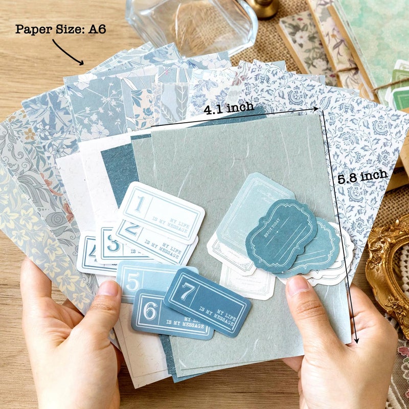 ARTSMONA 240 Pcs Vintage Floral Scrapbook Paper & Label Journaling Stickers Assorted Set - 6 Pack Mixed Special Textured Paper for Scrapbooking Planner Junk Journal Supplies Collage 4.1x5.8 Inch A6 - Image 5