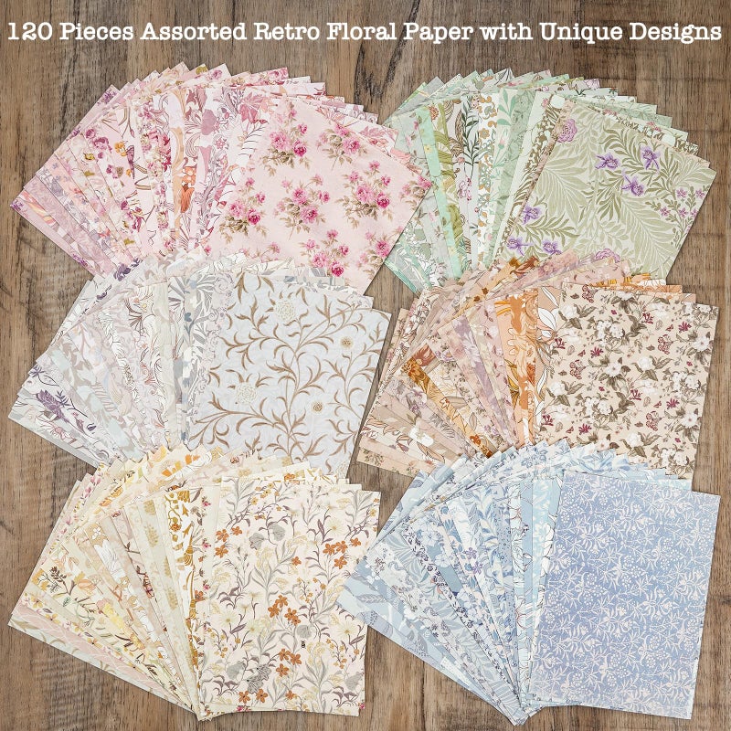 ARTSMONA 240 Pcs Vintage Floral Scrapbook Paper & Label Journaling Stickers Assorted Set - 6 Pack Mixed Special Textured Paper for Scrapbooking Planner Junk Journal Supplies Collage 4.1x5.8 Inch A6 - Image 2