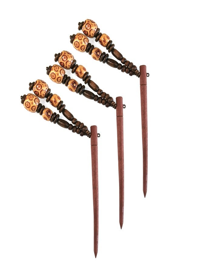 La Belleza Wooden Handcrafted Ball Hair Juda Bun Stick/Pin Clip for Women - Set of 3 Bun Holder Pencil Clip |Juda Clip for Long Hair (Brown) - Image 1