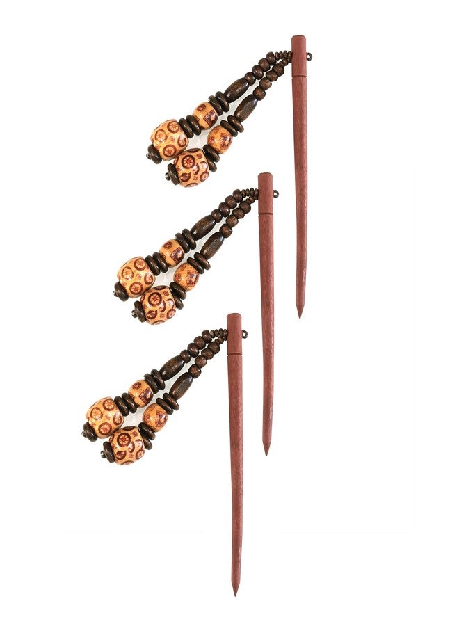 La Belleza Wooden Handcrafted Ball Hair Juda Bun Stick/Pin Clip for Women - Set of 3 Bun Holder Pencil Clip |Juda Clip for Long Hair (Brown) - Image 2