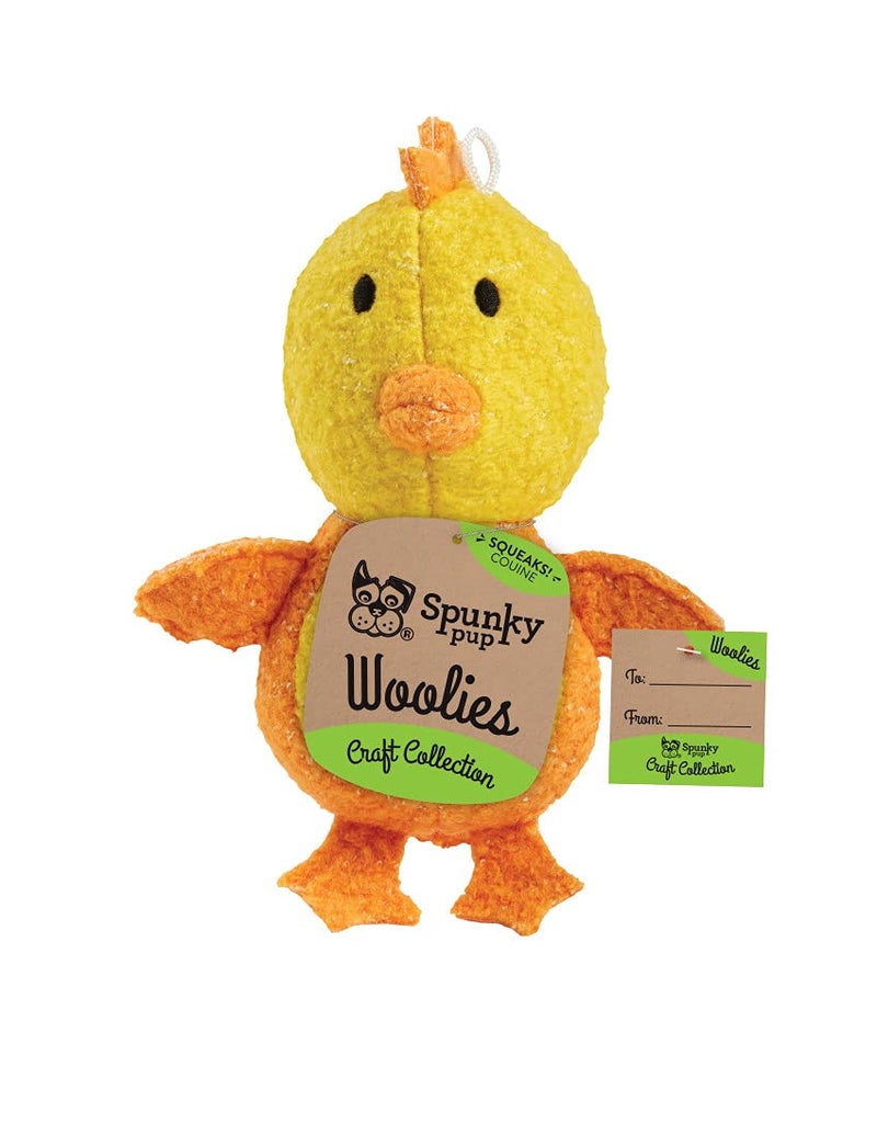 Spunky pup Woolies Dog Toy Squeaky Plush Toy Made with Double Stitched Wool Mini ChickenYellow2193 - Image 2