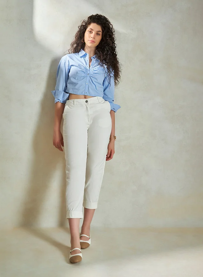 Virgio VIRGIO 100% Cotton  Crop Shirt With Ruching