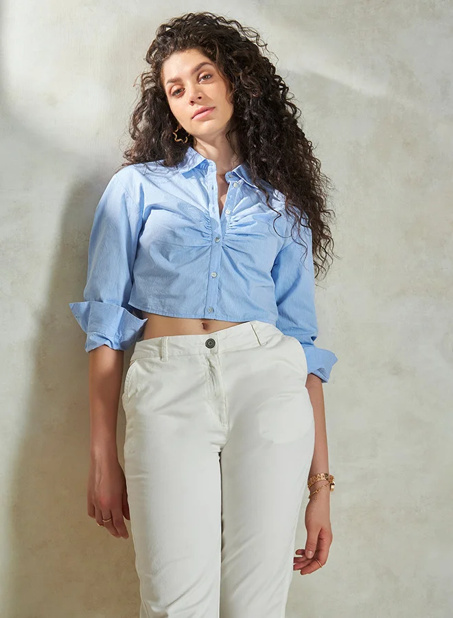 Virgio VIRGIO 100% Cotton  Crop Shirt With Ruching