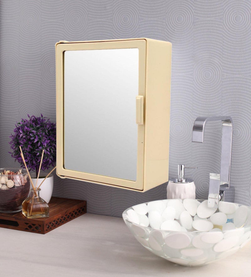 Zahab Style Single Door Plastic Storage Bathroom Cabinet with Mirror-Ivory (10x4x14 inch) - Image 2