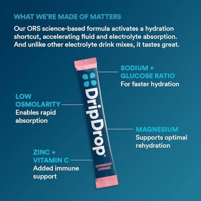 DripDrop Hydration Packets - Juicy Variety Pack - Single Serve Electrolytes Powder Drink Mix - Grape, Fruit Punch, Strawberry Lemonade, Cherry - Non-GMO, Gluten Free, Vegan - 16 Sticks - Image 3