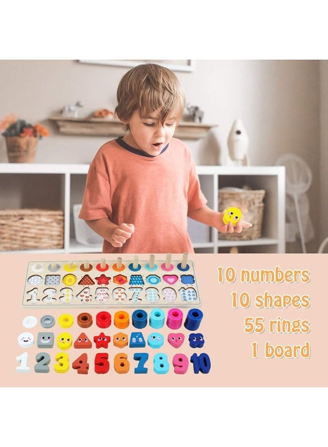 QZMTOY Wooden Montessori Toys for Kids, Toddler Number Puzzles Sorter Counting Shape Stacker Stacking Game Preschool Toys for Boy Girl Learning Education Math Blocks Chunky Puzzles Gift for Toddlers - Image 5