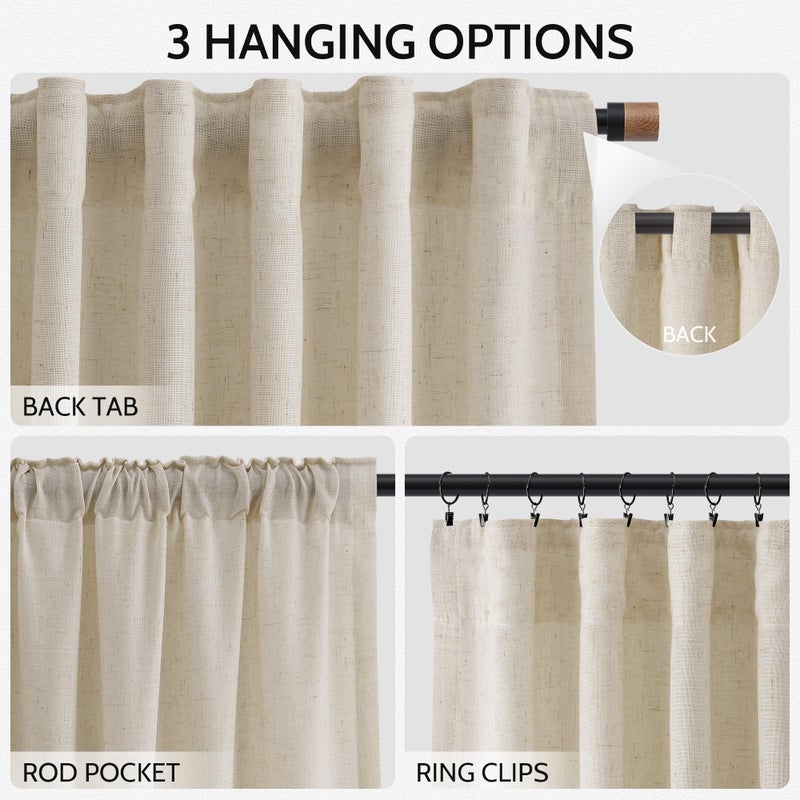 Nanspring Boho Linen Curtains 84 Inches Long for Living Room Light Filtering Semi Sheer Curtain Back Tab Eclectic Home Decor Modern Elegant Luxury Drapes for Bedroom Office 52x84,2 Panels - Image 2