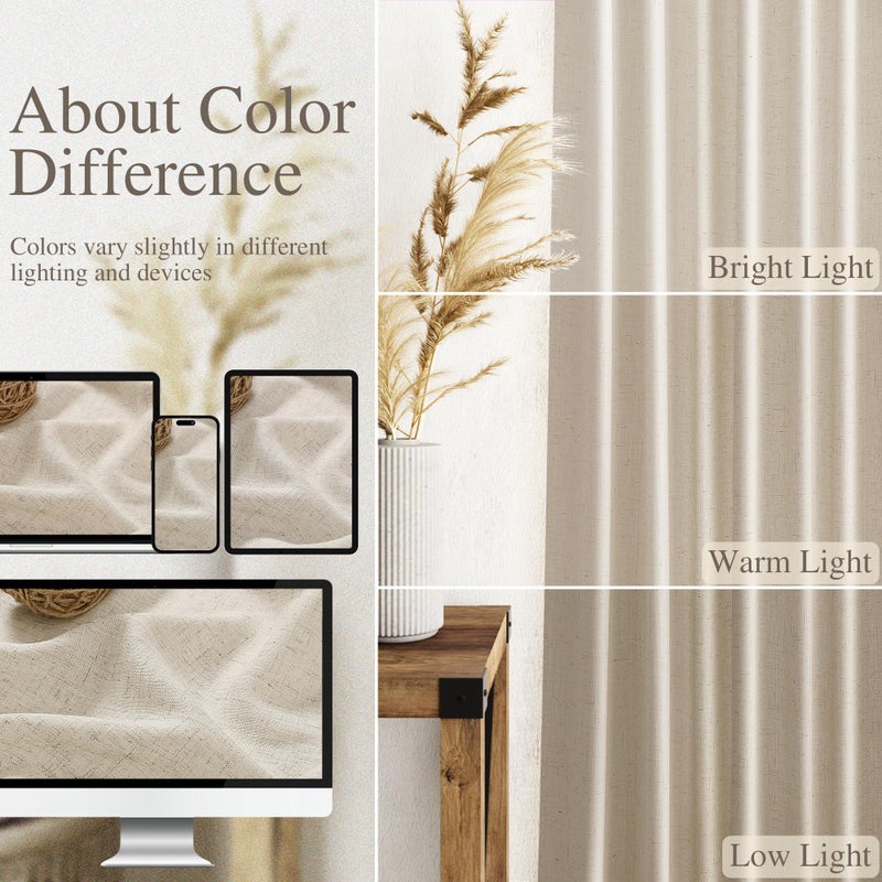 Nanspring Boho Linen Curtains 84 Inches Long for Living Room Light Filtering Semi Sheer Curtain Back Tab Eclectic Home Decor Modern Elegant Luxury Drapes for Bedroom Office 52x84,2 Panels - Image 3