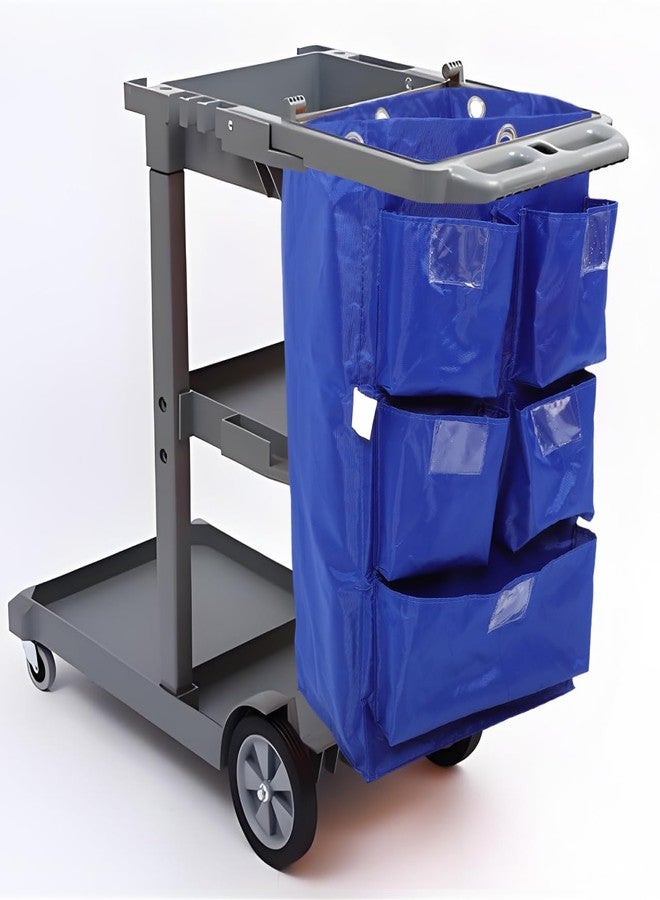 JECOMPRIS Cleaning Janitorial Cart Bag: Housekeeping Pushcart Garbage Storage Bag Replacement Cleaning Supplies Organizer for Trash Collection Blue - Image 2
