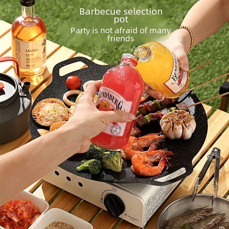 Japanese Medical Stone Barbecue Plate Household Non-Stick Smokeless Barbecue Pot Induction Cooker Grill Pan Outdoor Iron Plate Barbecue Meat Plate(32cm) - Image 3
