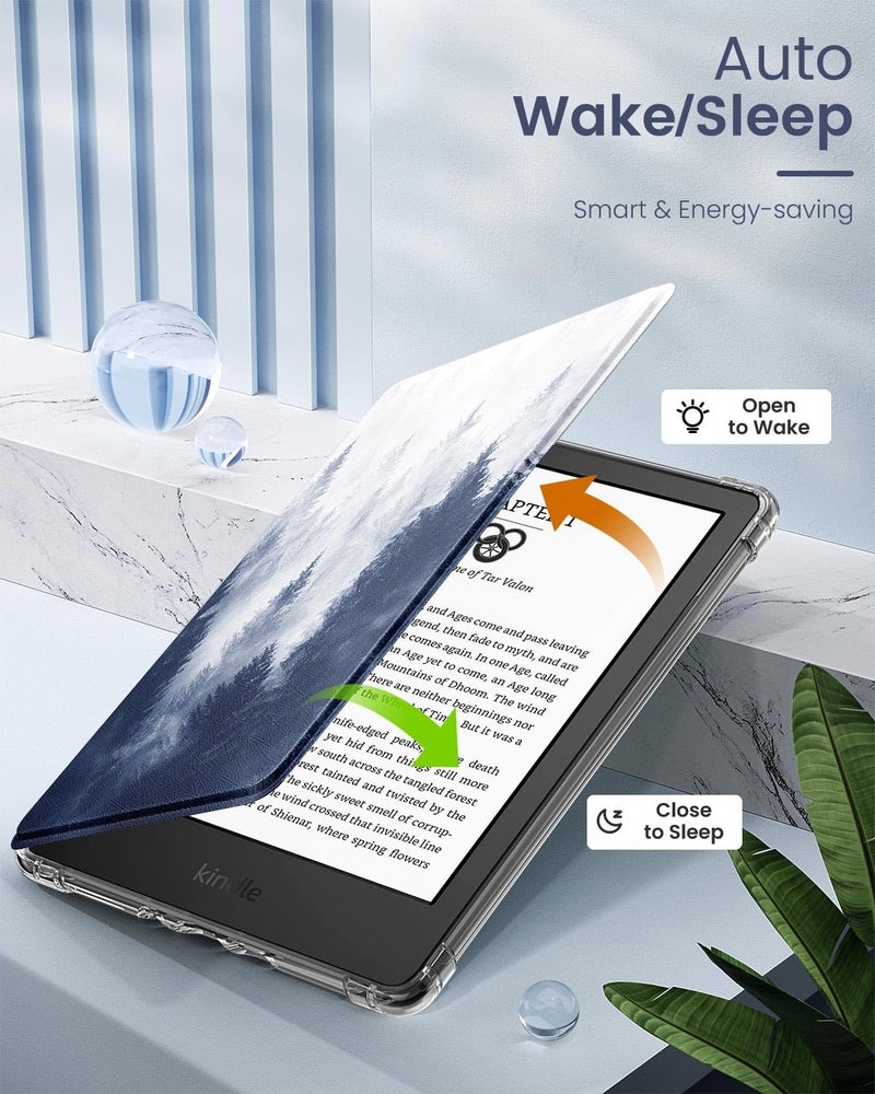 MoKo Case for 6" Kindle (11th Generation-2024/2022 Release), Ultra Clear Soft Flexible Transparent TPU Back Cover Light Shell with Auto Wake/Sleep for Kindle 11th Generation 2024, Gray Forest - Image 5