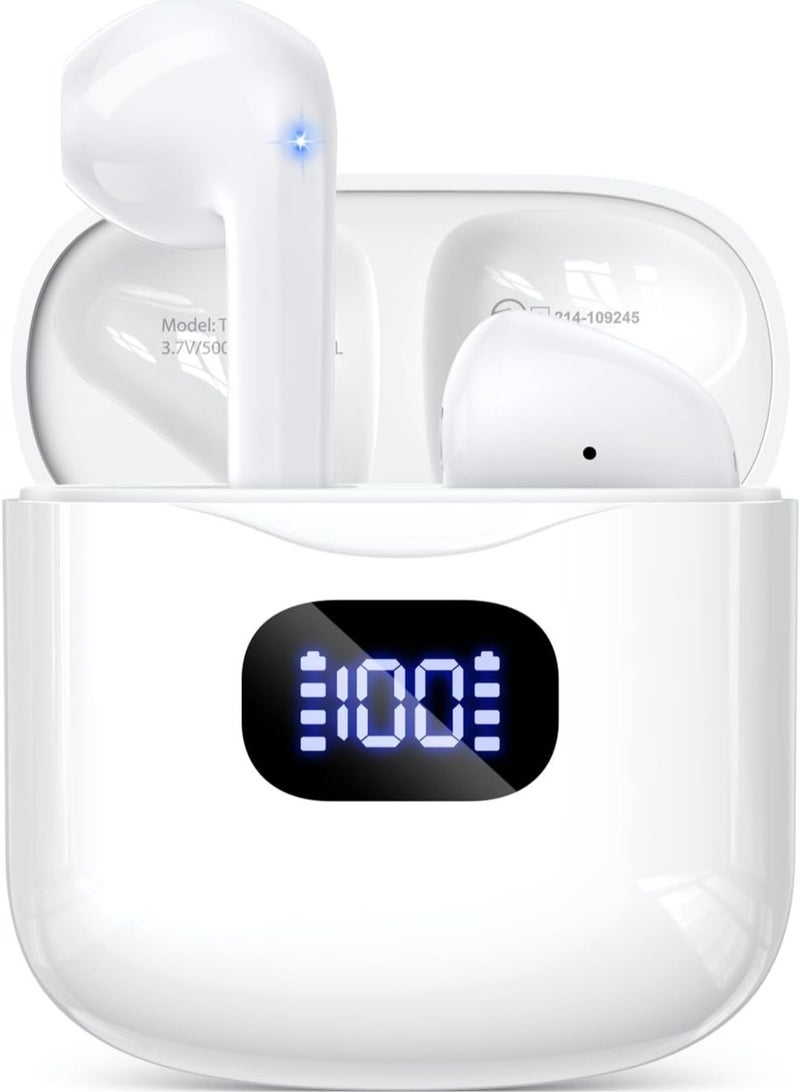 general Wireless Earbuds Bluetooth 5.3 Headphones, 40Hrs Playback Stereo Ear Buds with LED Display Charging Case IPX7 Waterproof in-Ear Earphones with Mic for Phone Tablet Laptop Sports, White - Image 1