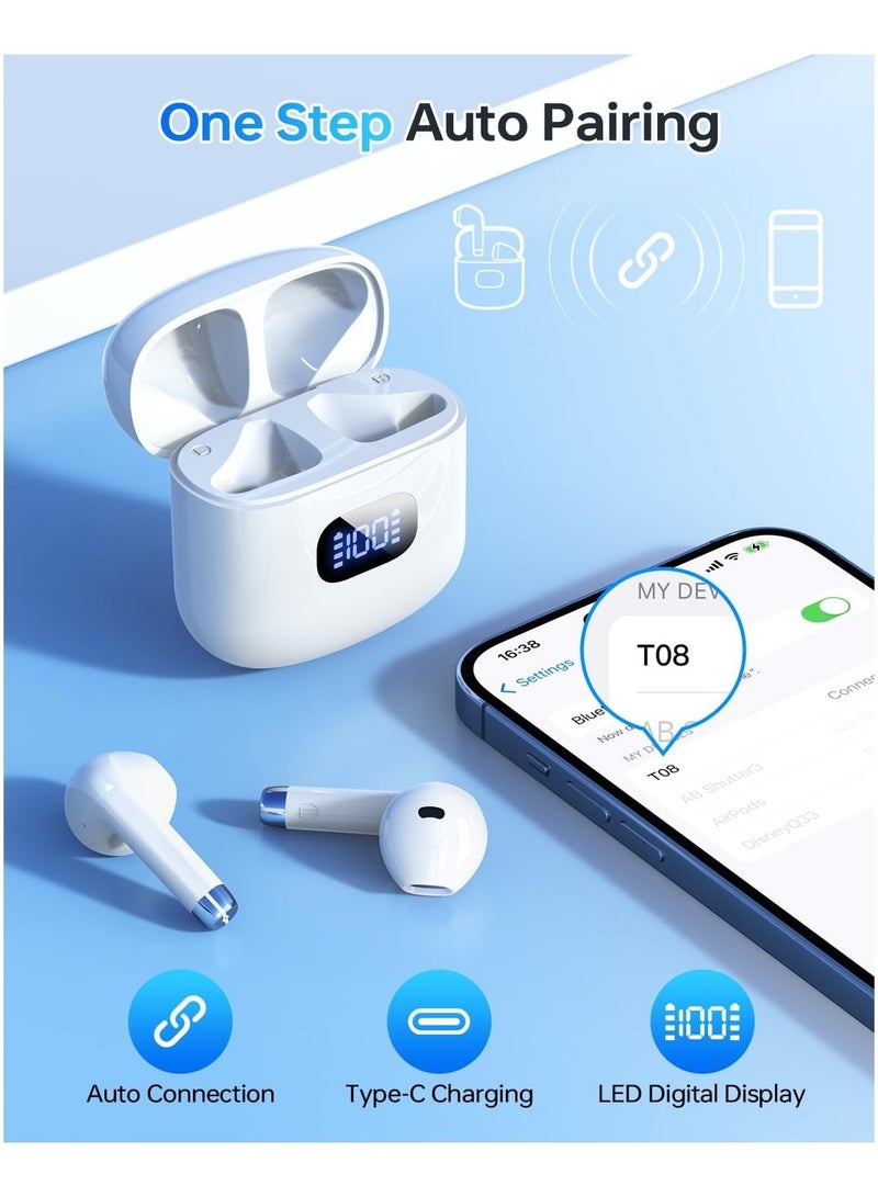 general Wireless Earbuds Bluetooth 5.3 Headphones, 40Hrs Playback Stereo Ear Buds with LED Display Charging Case IPX7 Waterproof in-Ear Earphones with Mic for Phone Tablet Laptop Sports, White - Image 2