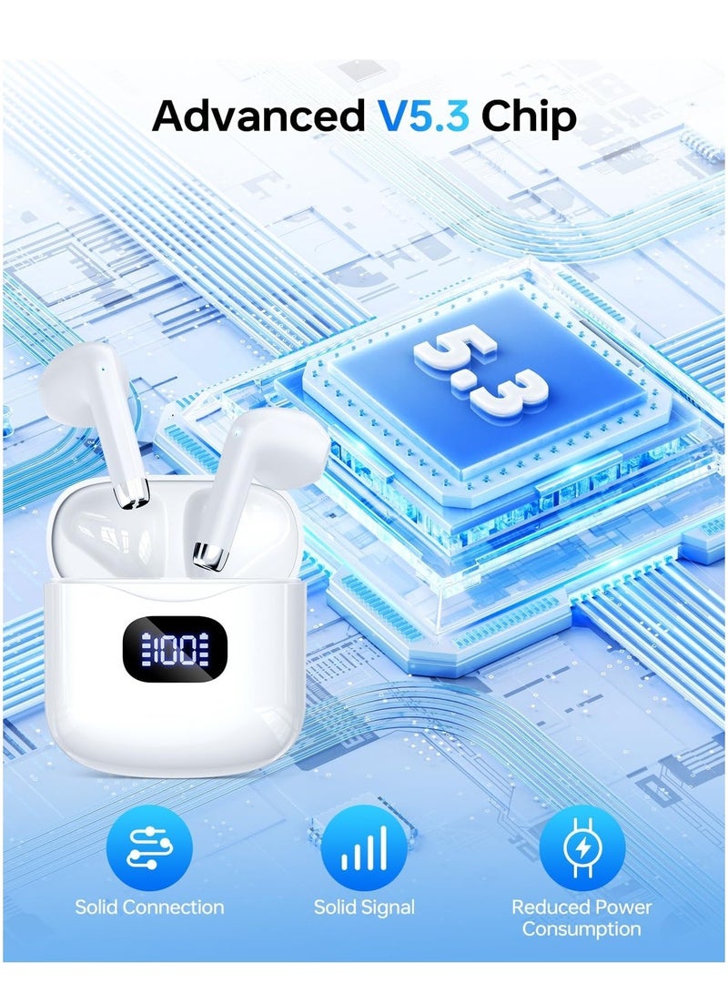 general Wireless Earbuds Bluetooth 5.3 Headphones, 40Hrs Playback Stereo Ear Buds with LED Display Charging Case IPX7 Waterproof in-Ear Earphones with Mic for Phone Tablet Laptop Sports, White - Image 4