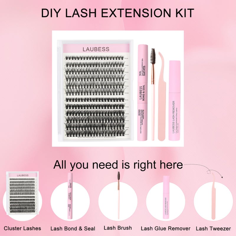 LAUBESS Lash Extension Kit LAUBESS Lash Clusters Kit Cluster Eyelash Extensions Kit Eyelash Clusters Lash Bond and Seal Waterproof Tweezers Brush Lash Glue Remover (Kit 30D/40D-D-Mix9-16) - Image 2