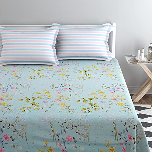 VAS COLLECTIONS XXL Microfiber Soft Cotton King Size Bedsheet for Double Bed, King Size 108 x108 in, 9 Feet, 275x275 cm | 2 Large Size Pillow Covers Without Joint - Sky Blue and Pink, 200 tc - 240 tc - Image 3