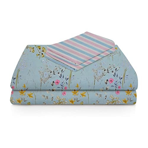 VAS COLLECTIONS XXL Microfiber Soft Cotton King Size Bedsheet for Double Bed, King Size 108 x108 in, 9 Feet, 275x275 cm | 2 Large Size Pillow Covers Without Joint - Sky Blue and Pink, 200 tc - 240 tc - Image 5