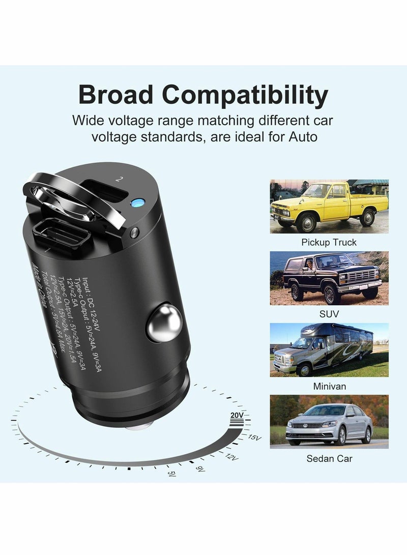 USB C Car Charger 30W, Smallest 4.8A Dual Port PD Phone Automobile Charger, Flush Fit Metal Adapter for iPhone 14/14 Pro/14 Pro Max/13 Pro/13 Max, Galaxy, iPad, MagSafe