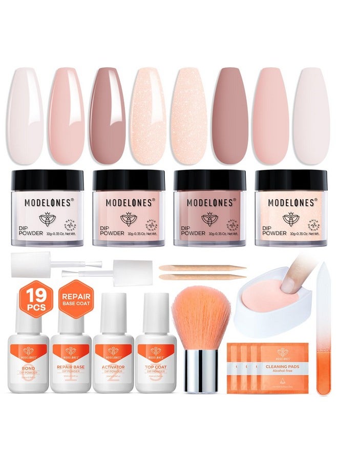 modelones - Modelones Dip Powder Nail Kit, 4 Colors Nude Pink Glitter Dipping Starter Set with Liquid and Complete Accessories for French Nails Art Salon DIY at Home Manicure - Image 1