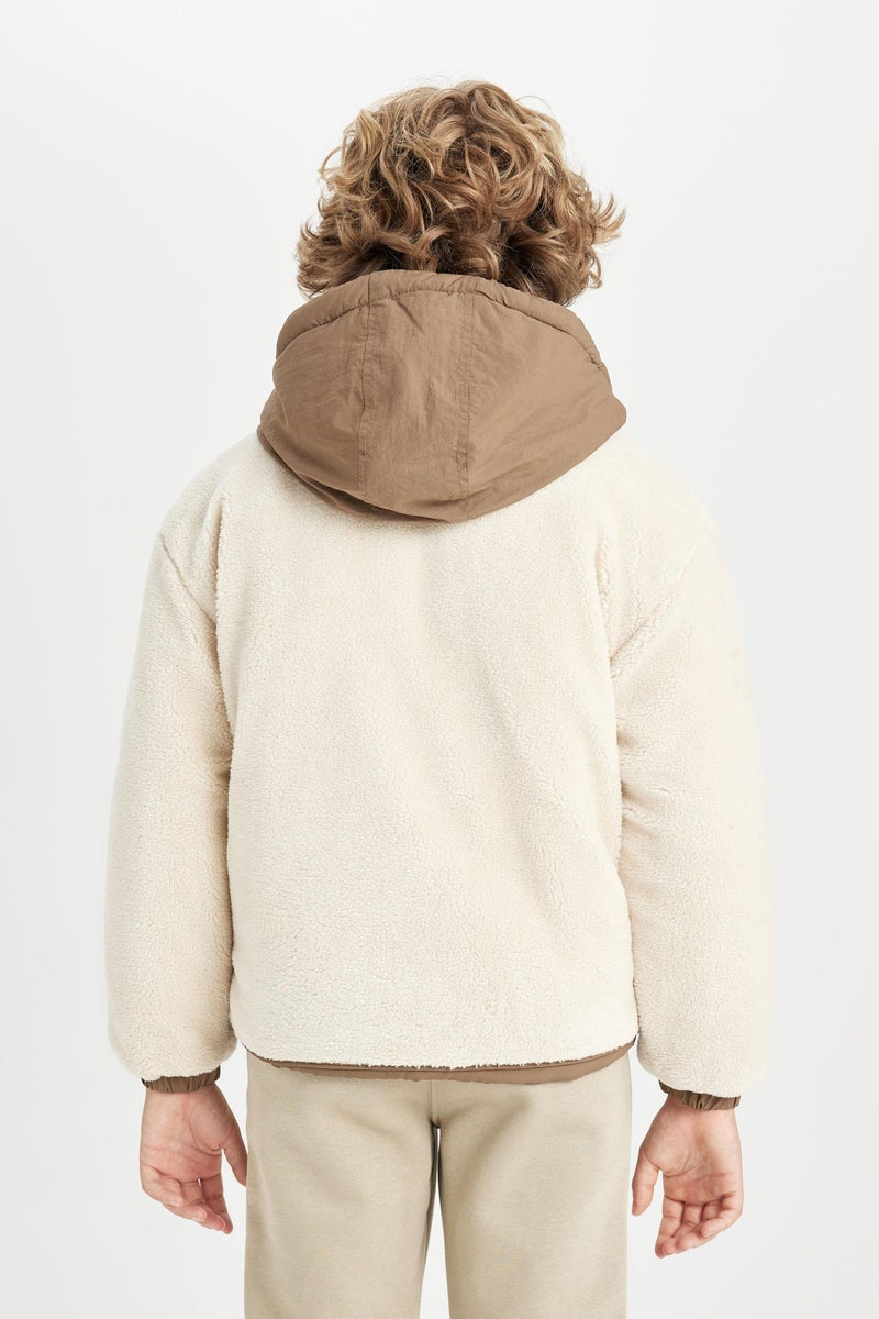 DeFacto Beige Boy Windproof Hooded Pocketed Puffer Jacket Casual - Image 5