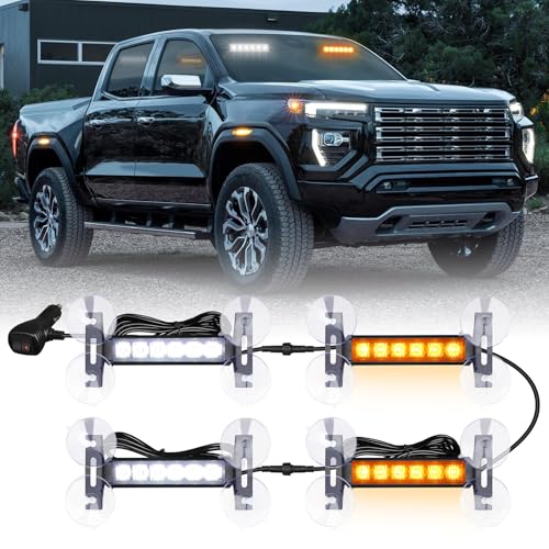 Tiannor 4X 6.1 inch Emergency Strobe Traffic Advisor Light Bar,24 LED Waterproof Flashing Safety Dash Front/Rear/Side Windshield/Grille Lights for Construction Vehicles Tow/Plow Trucks(Amber/White) - Image 1