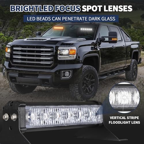 Tiannor 4X 6.1 inch Emergency Strobe Traffic Advisor Light Bar,24 LED Waterproof Flashing Safety Dash Front/Rear/Side Windshield/Grille Lights for Construction Vehicles Tow/Plow Trucks(Amber/White) - Image 3