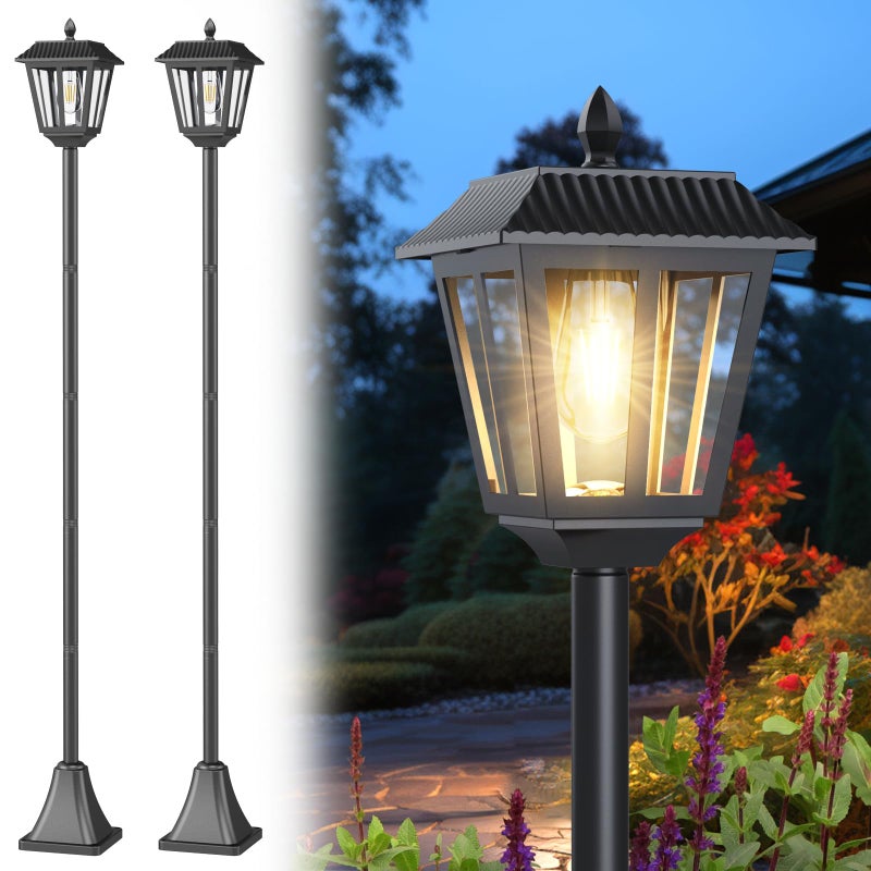 Greluna 68 Solar Lamp Post Lights 2Pack Outdoor Post Lights Waterproof Pole Lights Outdoor Decorative Lamp for Garden Patio Lawn Pathway Driveway FrontBack Door Warm White 2 - Image 2