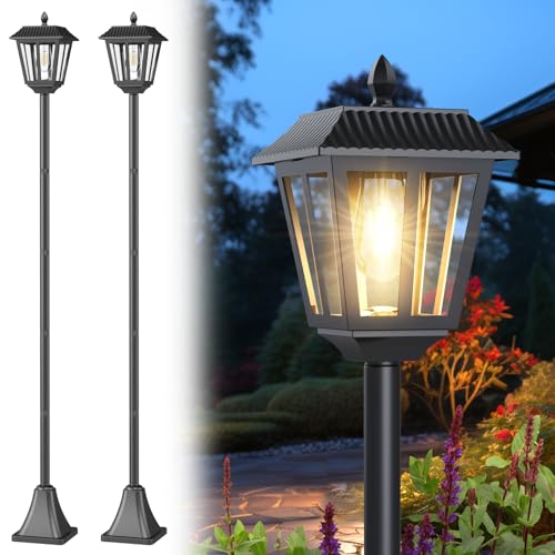 Greluna 68 Solar Lamp Post Lights 2Pack Outdoor Post Lights Waterproof Pole Lights Outdoor Decorative Lamp for Garden Patio Lawn Pathway Driveway FrontBack Door Warm White 2 - Image 1