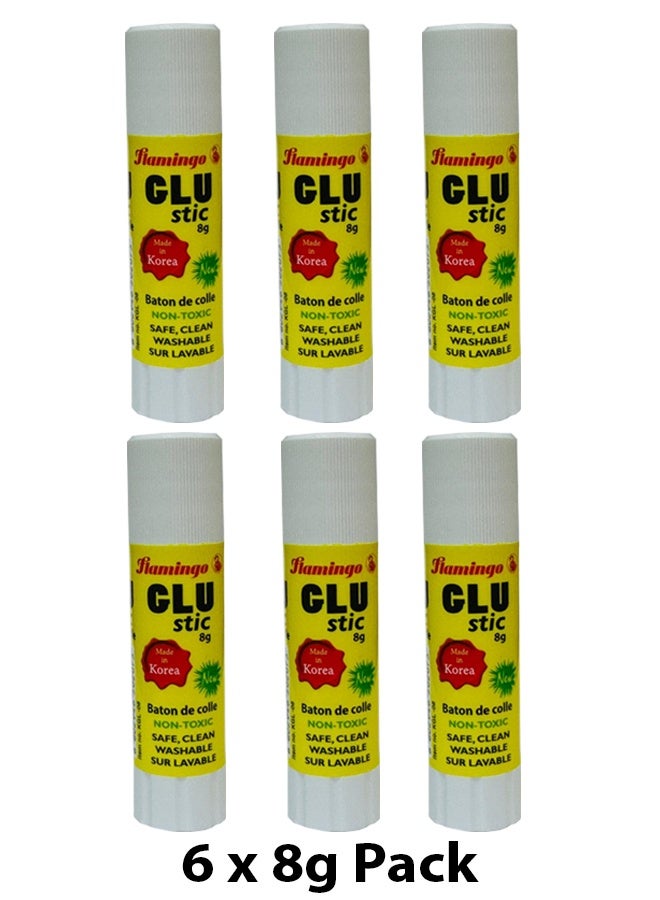 Flamingo Non Toxic Glue Stick Made in Korea, 8 gm, 6 Pieces Value Pack - Image 1