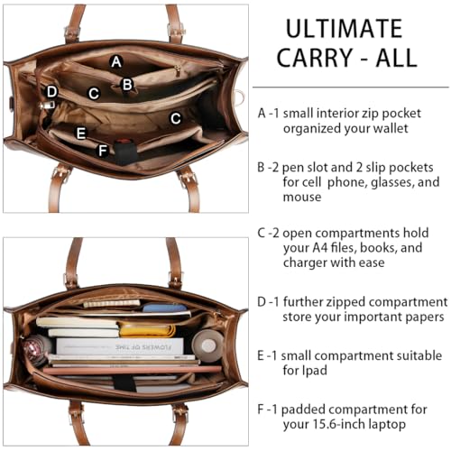 NUBILY Laptop Bag for Women Waterproof Lightweight Leather 15.6 Inch Computer Tote Bag Business Office Briefcase Large Capacity Handbag Shoulder Bag Professional Office Work Bag - Image 4