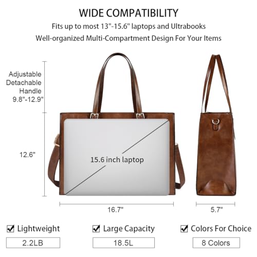 NUBILY Laptop Bag for Women Waterproof Lightweight Leather 15.6 Inch Computer Tote Bag Business Office Briefcase Large Capacity Handbag Shoulder Bag Professional Office Work Bag - Image 3