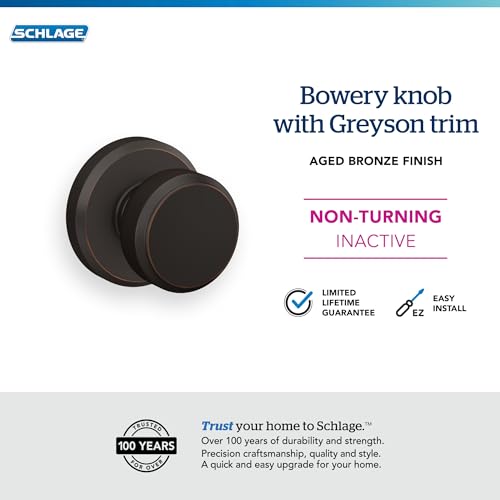 SCHLAGE Knob with Greyson Trim Non-Turning Lock, Aged Bronze (F170 BWE 716 GSN) - Image 3