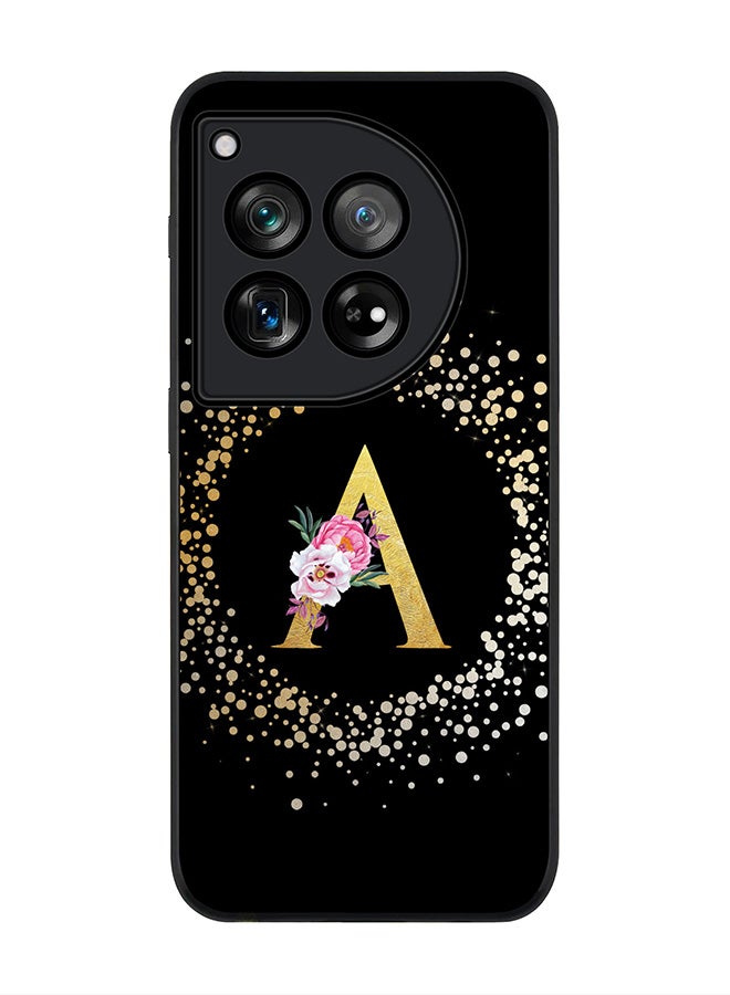 Stylizedd Rugged Black Edge Case for OnePlus 12, Slim fit Case Thin Cover -  Custom Monogram Initial Letter Floral Pattern Alphabet - A ( Black ) - Image 1