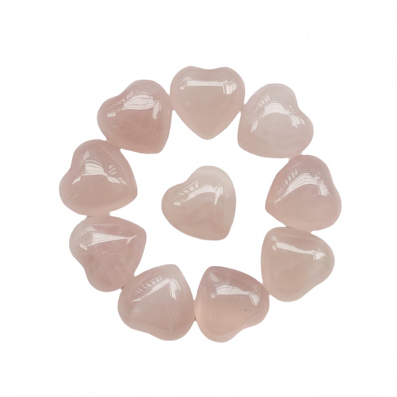Bacatgem 10 Pcs Natural Rose Quartz Mini Heart Love Healing Palm Crystal Energy Gemstones Chakra Reiki Balancing06 Inchs