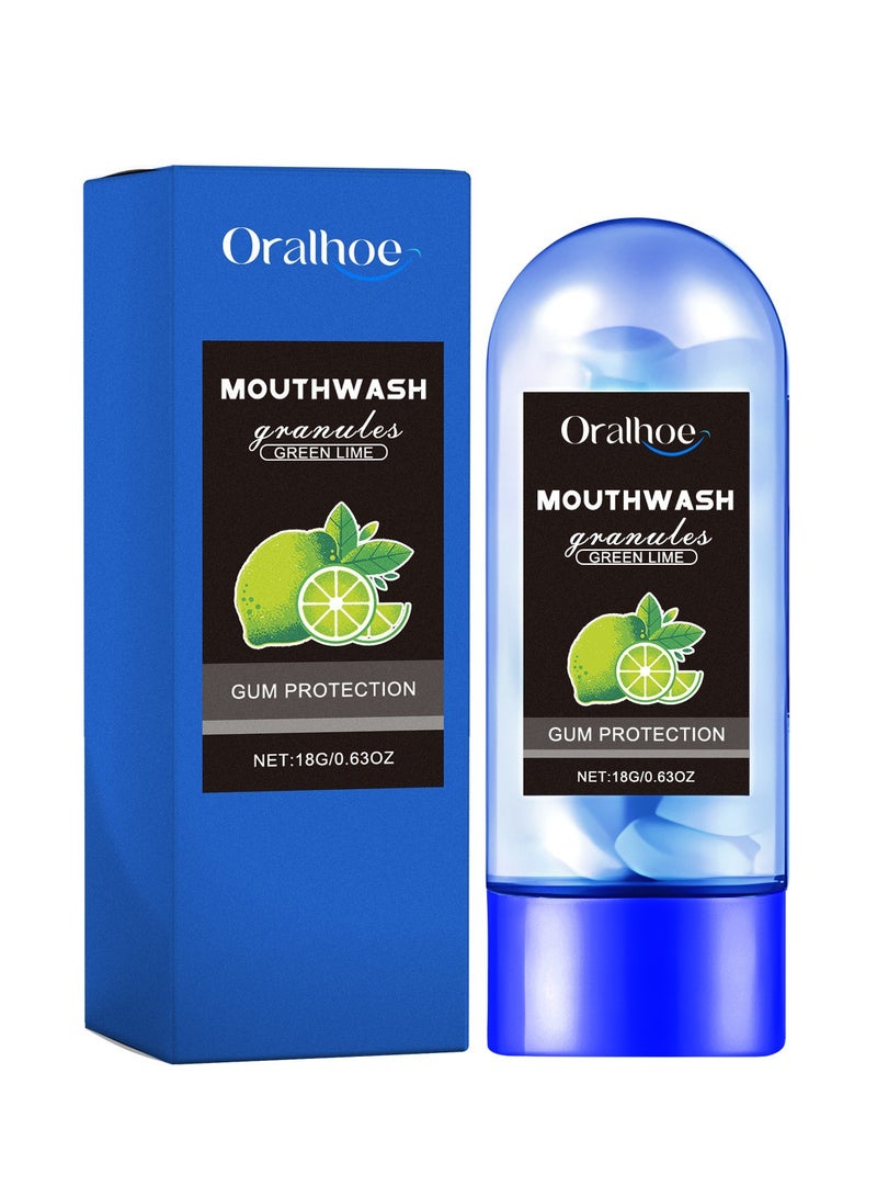 ORALHOE حبوب غسول الفم لعلاج رائحة الفم الكريهة للبالغين، رذاذ لإزالة رائحة الفم الجافة والكريهة، سهل الحمل وحماية من علكة نفس منعش - Image 1
