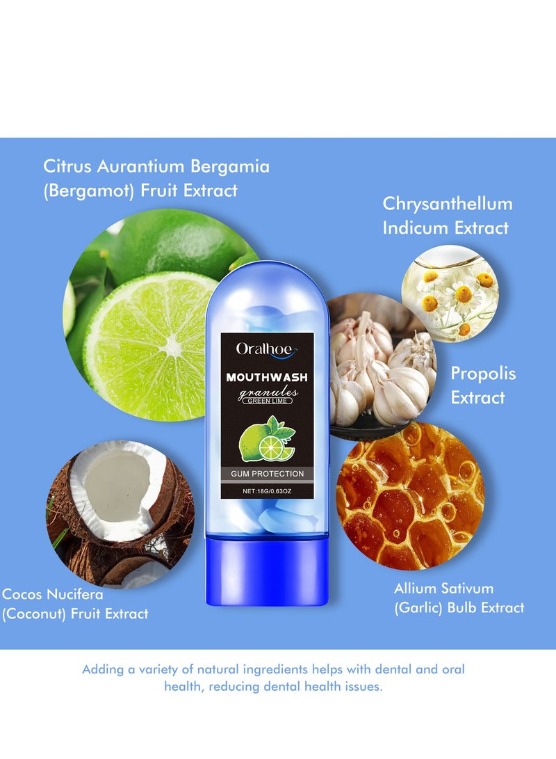 ORALHOE حبوب غسول الفم لعلاج رائحة الفم الكريهة للبالغين، رذاذ لإزالة رائحة الفم الجافة والكريهة، سهل الحمل وحماية من علكة نفس منعش - Image 3
