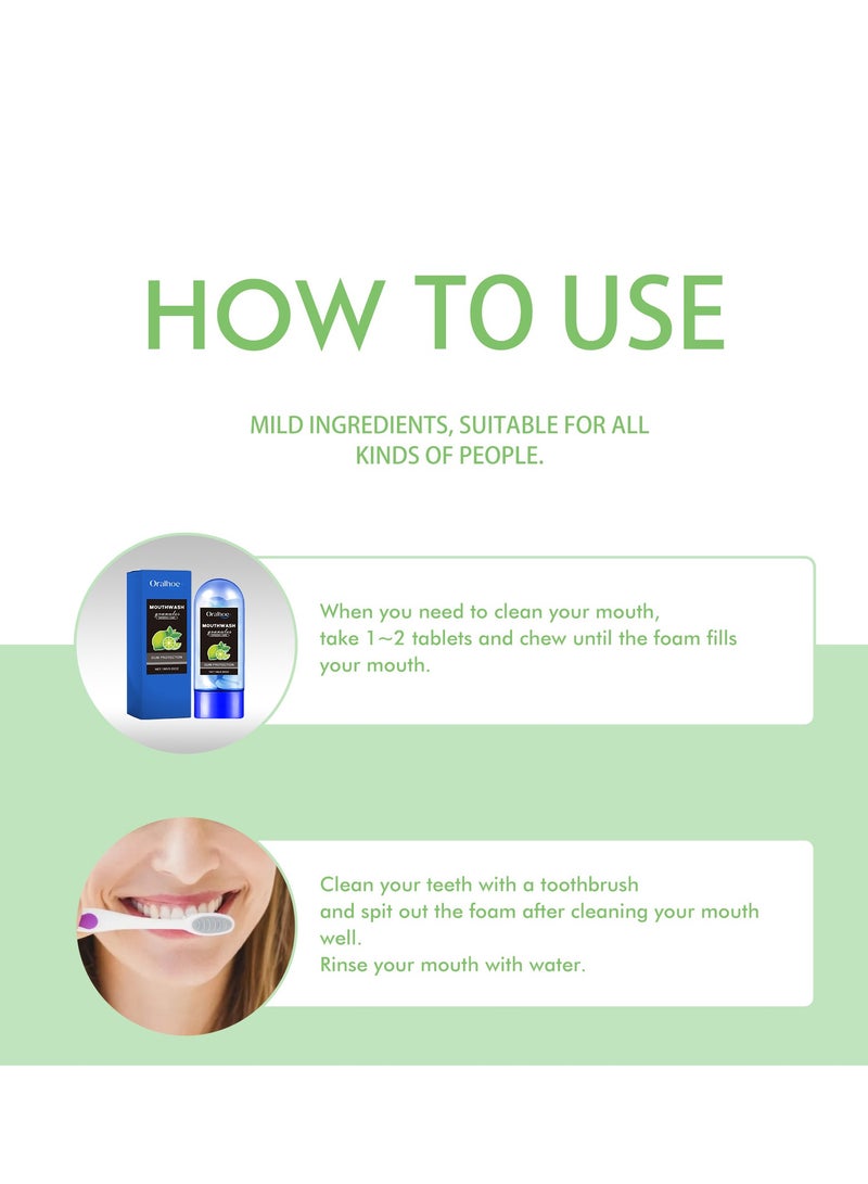 ORALHOE حبوب غسول الفم لعلاج رائحة الفم الكريهة للبالغين، رذاذ لإزالة رائحة الفم الجافة والكريهة، سهل الحمل وحماية من علكة نفس منعش - Image 4