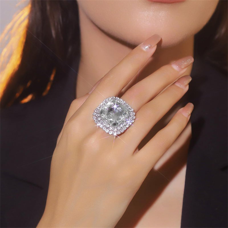 IS4U Sparkling Rhinestone Rings Bohemia Thick Large Oval Geometric Ring Square Princess Rings Fashion Heart Zircon Crystal Ring Prom Wedding Party Ball Rings for Women (Quadrate) - Image 3