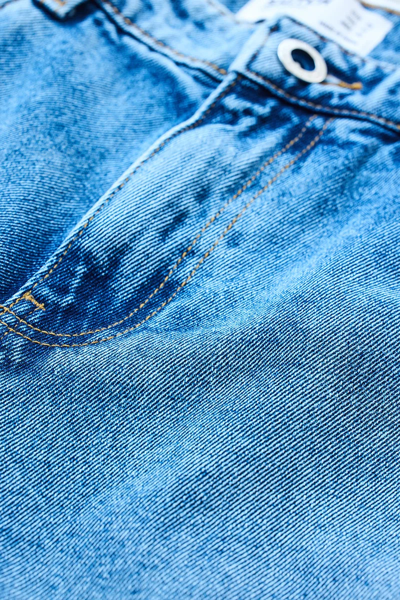 سنيتش Blue Solid Wide Leg Streetwear Jeans