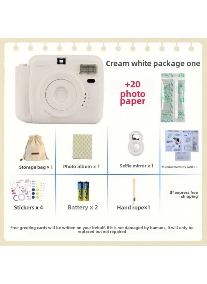 Generic Internet Celebrity Student Cheap Camera Porofles Camera Product One-time Imaging Photo Paper Portable Retro Photo Ins-Body Color:Elegant White-package 1  - Image 1