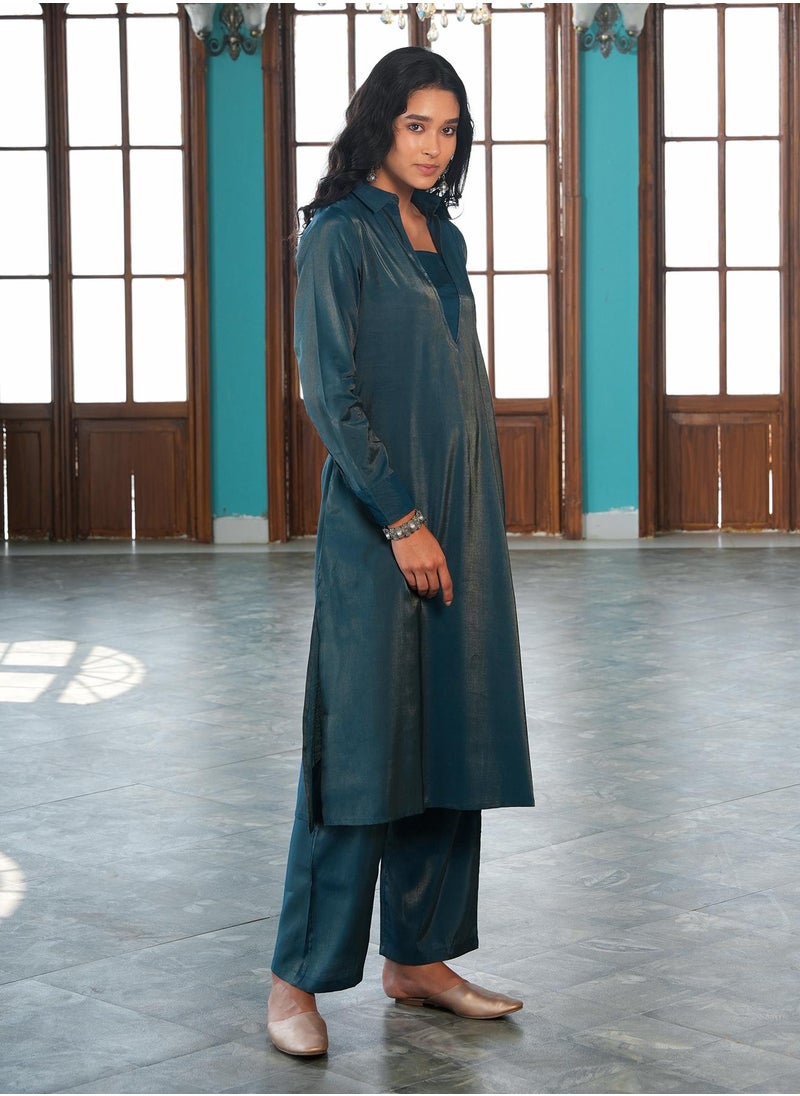  قصة Women's Aegean Blue Dusk Ensemble Kurta Set  - Image 5